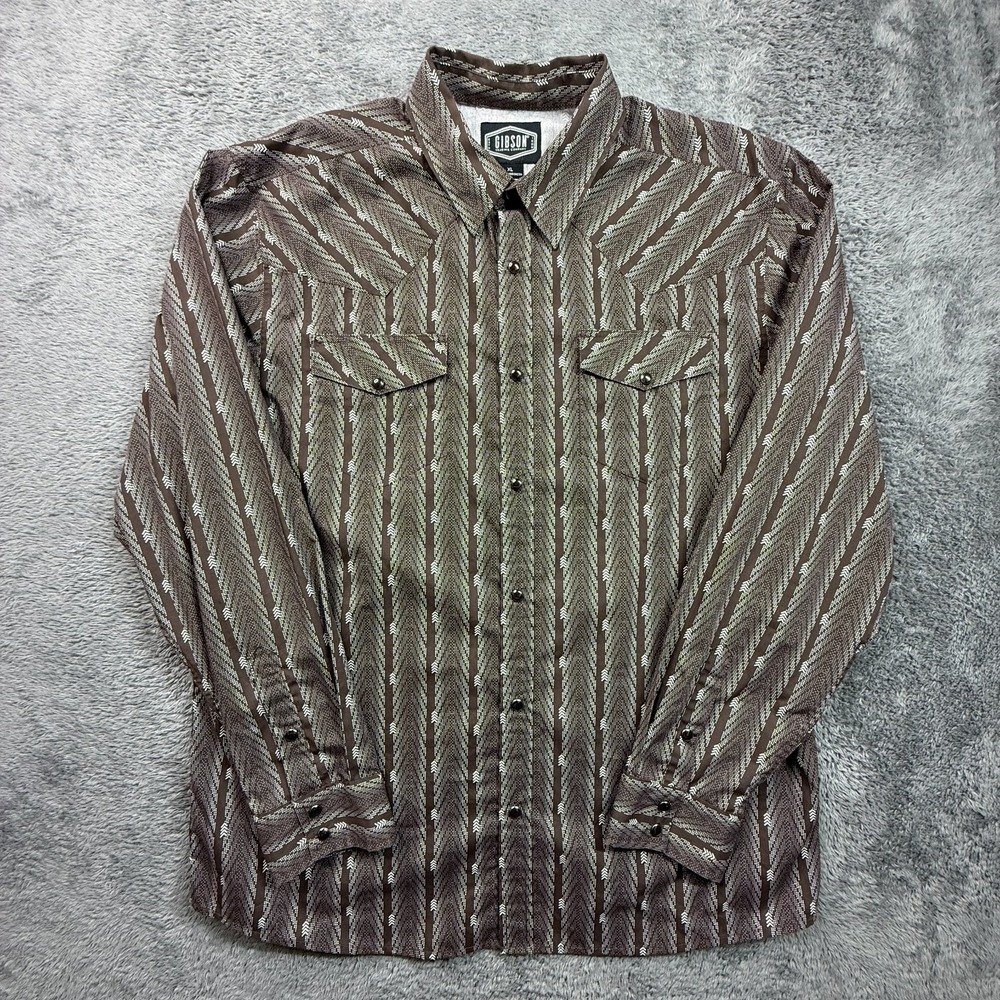 Gibson Trading Co Western Snap Shirt XL Brown Arrow Print Long Sleeve Mens